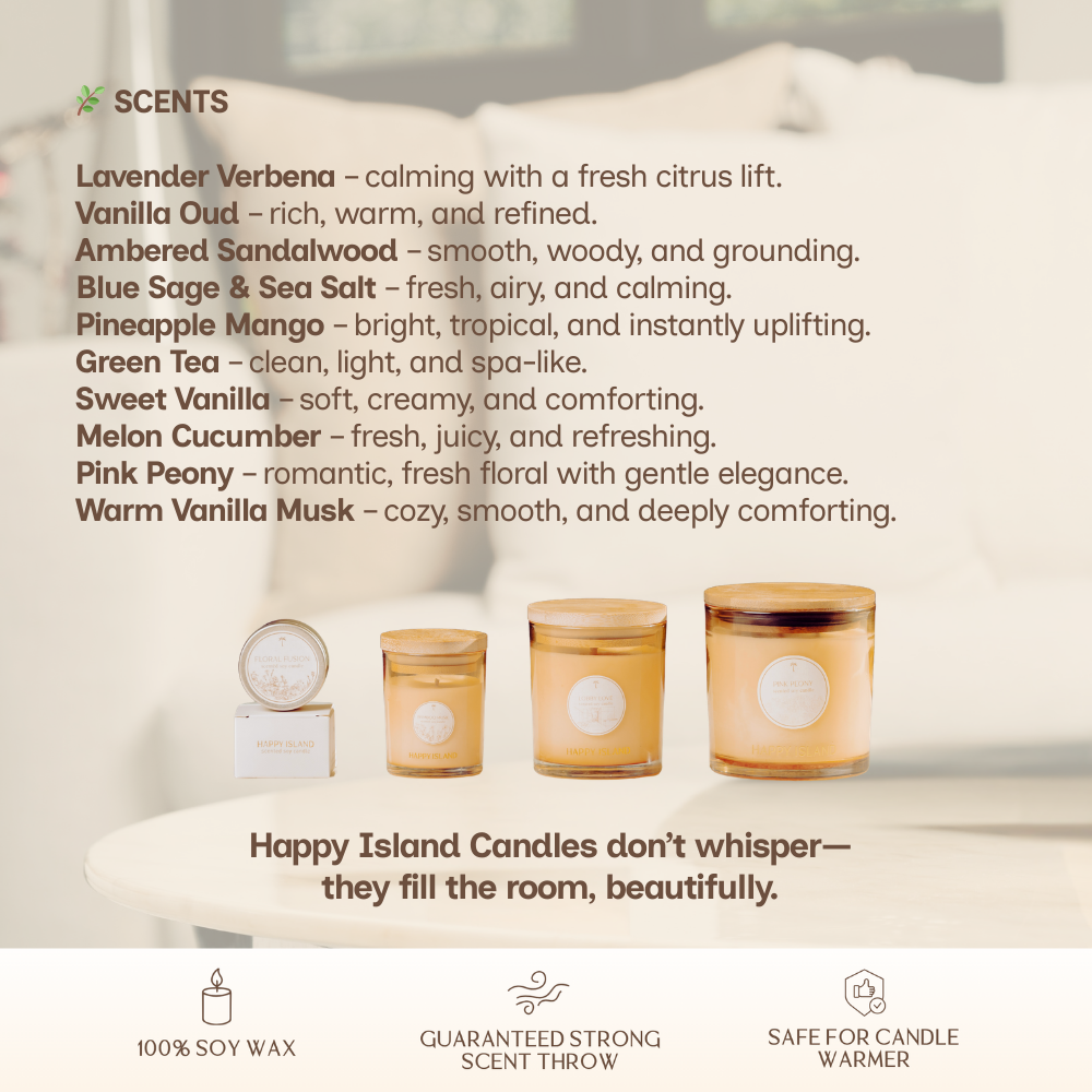 FREE POUCH Happy Island 1 Good Mood Spray Room and Linen Spray + Scented Soy Candle Tin Bundle