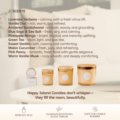 FREE POUCH Happy Island 1 Good Mood Spray Room and Linen Spray + Scented Soy Candle Tin Bundle